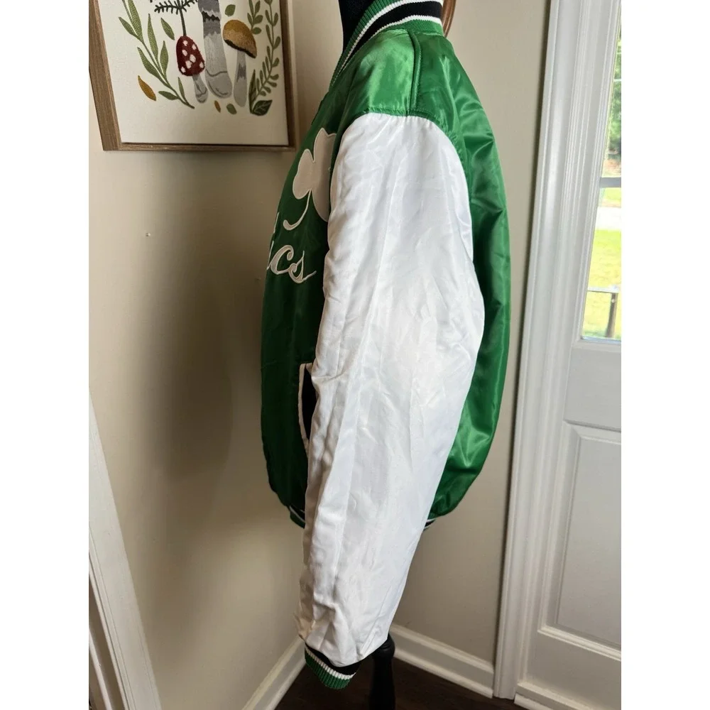 NBA Boston Celtics Reversible Varsity Bomber Jacket Green Black Embroidered Mens